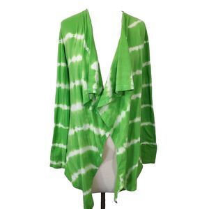 Halcyon Cardigan Hippie Tie Dye Waterfall Womens Medium Stretch Green White NWT